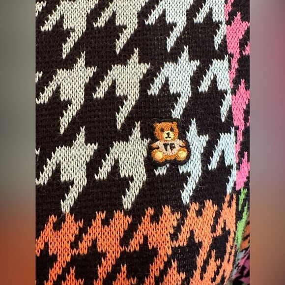 Teddy Fresh Houndstooth Cardigan Sweater Neon Colorblock Cotton H3H3 Size S - Picture 9 of 15
